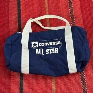 Vintage Converse All Star Navy Blue Canvas Duffel Gym Bag White Handles Retro